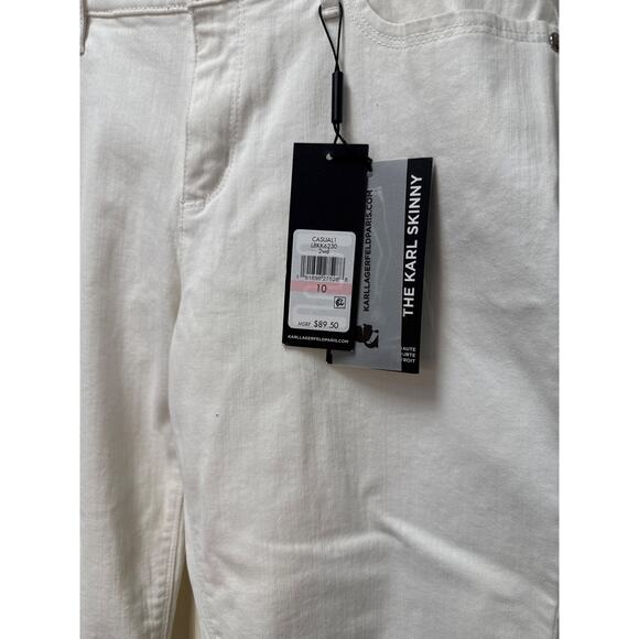 Karl Lagerfeld White Skinny Jeans Mid Rise Women’s 10 Ankle Raw Hem NWT - Picture 4 of 14